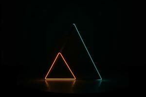 neón triángulo ligero esclarecedor el oscuridad. ai generado. foto