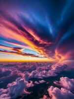 majestuoso nubes a puesta de sol un cautivador cielo mostrar. ai generado. foto