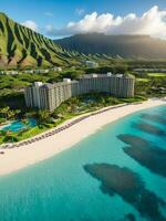 Paradise Found Hawaiian Beach Resort. AI Generated. photo
