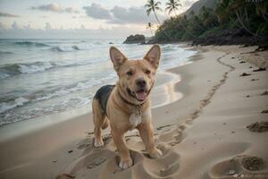 playa felicidad un perro s hawaiano aventura. ai generado. foto