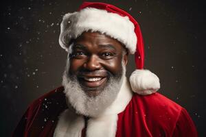 ai generado retrato de hermoso sonriente hombre en Papa Noel claus vistiendo foto