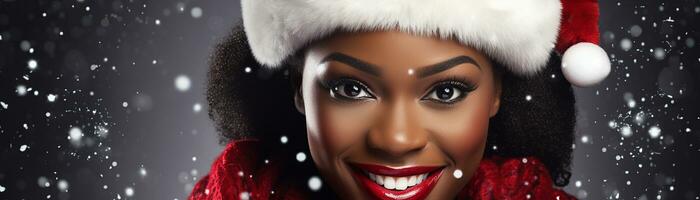 Ai generated portrait of beautiful smiling woman in santa claus wearing photo