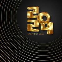 New year 2024 3D gold numbers. Decorative greeting card 2024 happy new year. Luxury circles, creative Christmas banner, square shape vector illustration isolated on black background