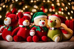 festivo y mullido cautivador Navidad temática felpa juguetes ai generado. foto