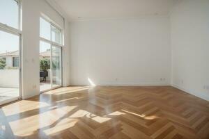 sereno minimalismo un vacío moderno hogar piso. ai generado. foto