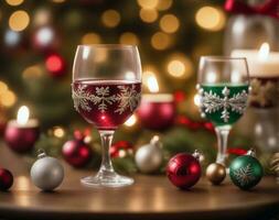 Festive Wine Glass Charms for a Merry Christmas Celebration. AI Generated. photo
