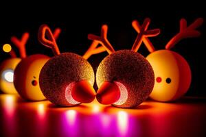 Guiding Lights Illuminating the Holiday Spirit with Light Up Rudolph Noses. AI Generated. photo