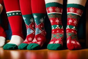 festivo y acogedor Navidad calcetines para el fiesta estación. ai generado. foto