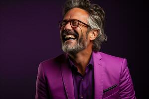 Studio portrait of middle age man on different colours background photo