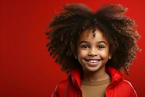 Ai generated studio portrait of cute little curly african girl on different colours background photo