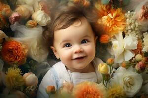 Studio portrait of cute little baby infant smiling on different colours background photo