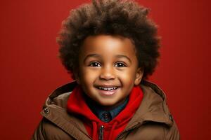 Ai generated studio portrait of cute little african boy on different colour backgrpounds photo