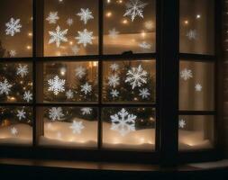 Festive Window Clings and Decals Adding Holiday Cheer to Your Home. AI Generated. photo