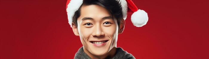 Ai generated portrait of handsome smiling man in santa claus wearing photo