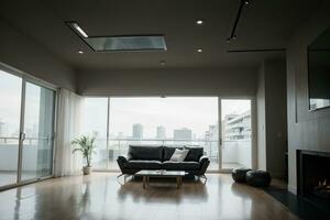 moderno elegancia un burlarse de arriba de un elegante habitación con un único techo diseño. ai generado. foto