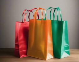 Colorful and Sustainable Reusable Festive Shopping Bags. AI Generated. photo