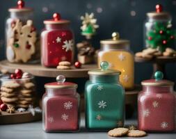 Holiday Cookie Jars A Sweet Storage Solution for Your Festive Treats. AI Generated. photo