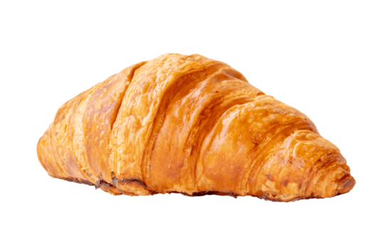 kant visie van single croissant geïsoleerd met knipsel pad in PNG het dossier formaat