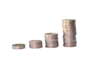 Silver coins in separated stacks isolated with clipping path in png file format. Money growth concept in investment and saving money