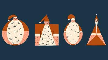 Set of funny abstract Santa Clauses of different shapes. Vector illustration in hand drawing style