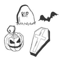 set of Halloween doodle. Line sketch in vector