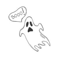 ilustración vectorial en estilo garabato. pequeño fantasma dibujo simple sobre el tema de halloween, un lindo fantasma. aislado sobre fondo blanco, diseño para vacaciones, para niños vector