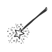 Hand Drawn magic wand doodle. Sketch style icon. Decoration element. Isolated on white background. Flat design. Vector illustration.