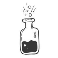 un mágico elixir. garabatear estilo. un matraz con un magia poción. hada cuento. magia. vector