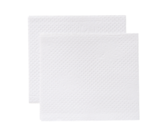 Top view of two folded pieces of white tissue paper or napkin in stack isolated with clipping path in png file format