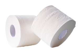 Two rolls of white tissue paper or napkin is stack isolated with clipping path in png file format.