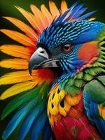 Exquisite Close up of a Colorful Bird in a Captivating Wildlife Set. AI Generated. photo