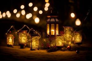 Magical Christmas Lantern String Lights Illuminate Your Holiday Season. AI Generated. photo