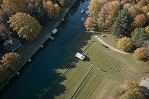 Autumn Extravaganza A Captivating Aerial View of a Vibrant Fall Festival. AI Generated. photo