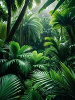 Serene Tropical Paradise Vibrant Green Palm Forest. AI Generated. photo