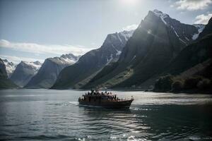 Fjord Odyssey A Captivating Journey through Nature s Masterpiece. AI Generated. photo