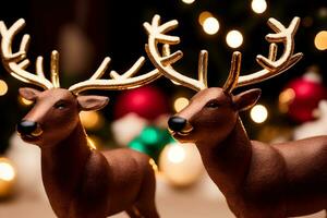 Festive Delight Capturing the Magic of Santa s Reindeer Figurines. AI Generated. photo