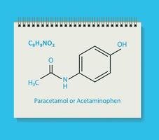 Chemical formula Paracetamol or acetaminophen analgesic drug molecule skeletal vector illustration.