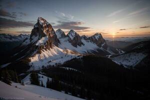 majestuoso esplendor un cautivador montaña puesta de sol vista. ai generado. foto