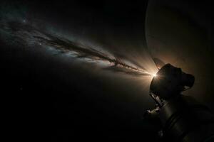 celestial preguntarse un fascinante macro ver de un cometa s cola viaje. ai generado. foto