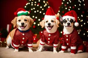 Festive Pet Outfits Adorable Attire for Holiday Celebrations. AI Generated. photo