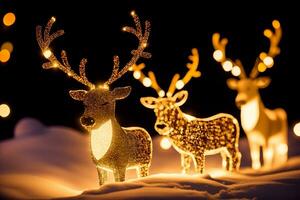 Enchanting Animated Reindeer Decorations with Glowing LED Lights. AI Generated. photo