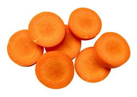 Fresh beautiful carrot slices in stack isolated on white background witch clipping path. Top view and close up photo