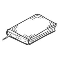 Sketch of book. Hand drown illustration with empty cover and leafs. Template for comic books, scrapbooks, sketchbooks, textbooks, notebooks. School elements. vector