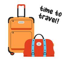 Travel concept. Luggage and suitcase on white background. Time to travel. vector