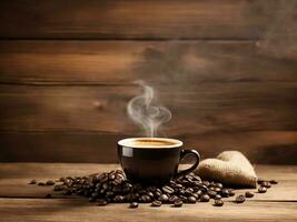 Cup of coffee with a pile of coffee beans. generative ai photo