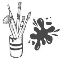 Paint brushes with colored paint in cup. 23675647 Vector Art at