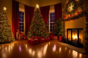 Lighted Christmas Canvas Art Radiant Festive Masterpieces. AI Generated. photo