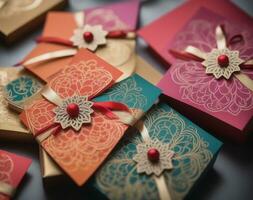 Exquisite Gift Tags Intricate Patterns and Vibrant Colors. AI Generated. photo