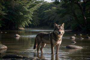 Untamed Beauty Capturing the Spirit of the Wild Wolf. AI Generated. photo