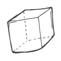 cube sketch. geometric figure. square - black and white illustration on white background vector